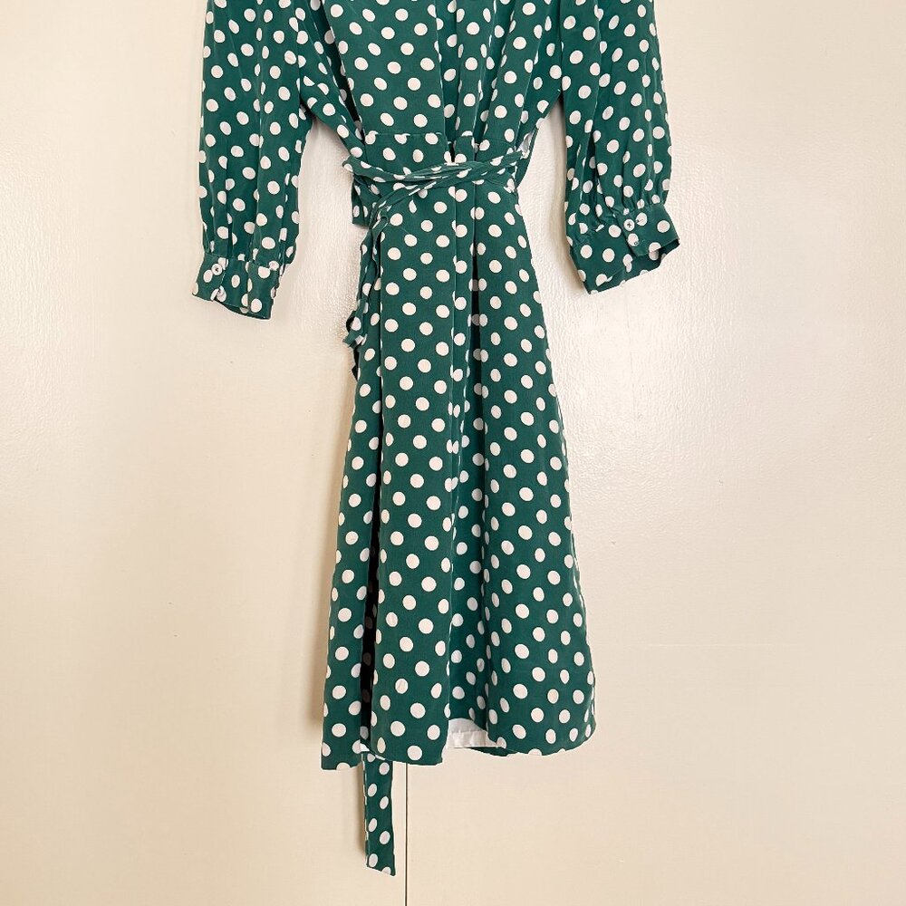 kate spade Green and White Polka Dot Long Sleeve Wrap Dress - Picture 11 of 11